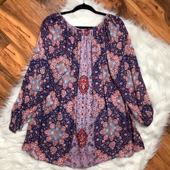 Lucky Brand Tile Print Peasant Top Popover - Picture 3 of 6
